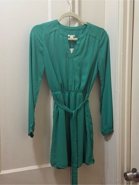 miami Teal Long Sleeve Dress with Waist Tie